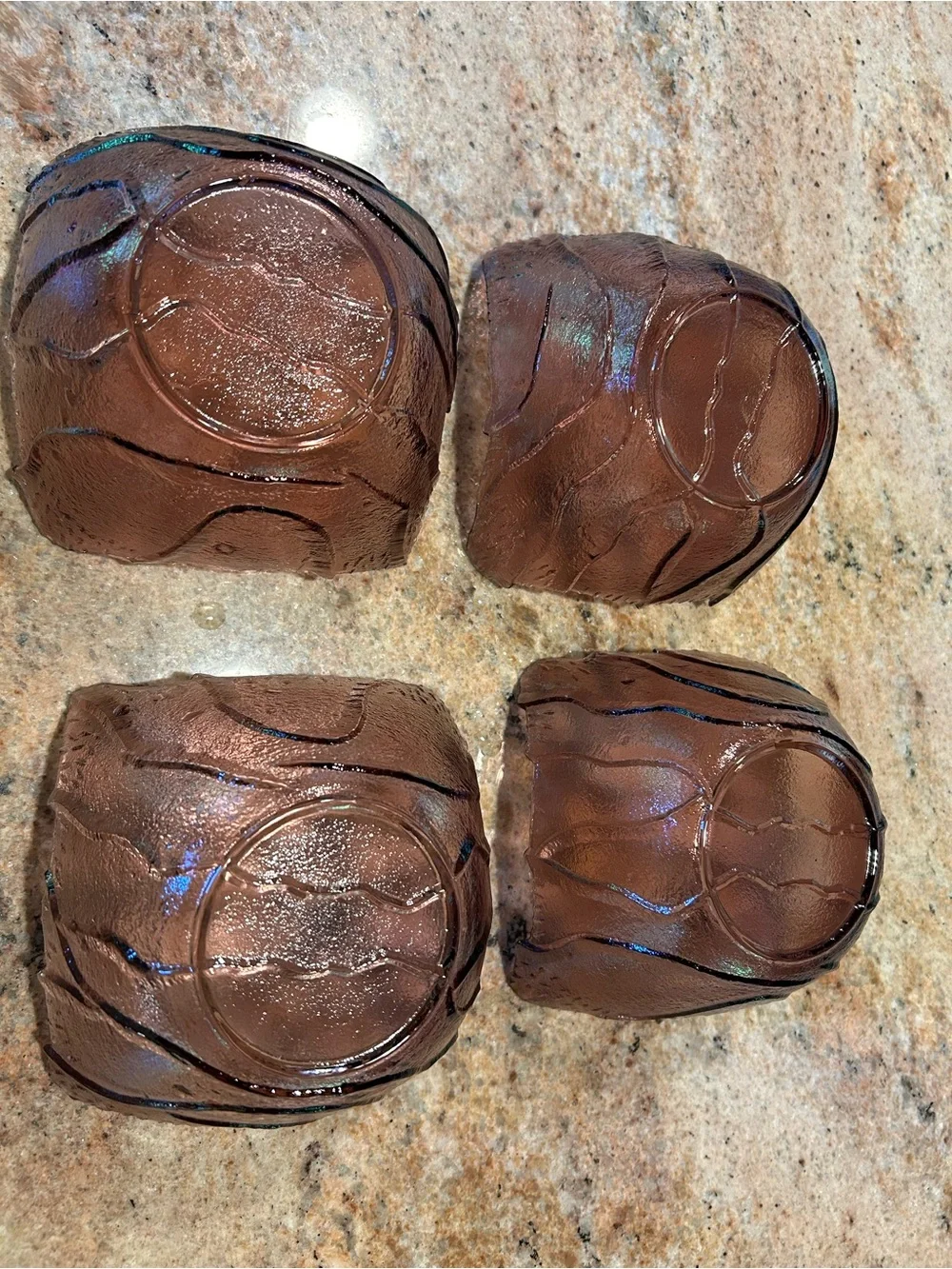 Arcoroc France (4) Set Amethyst Glass Cabbage/Sculpted Leaf Bowls 5.5”x3.5”